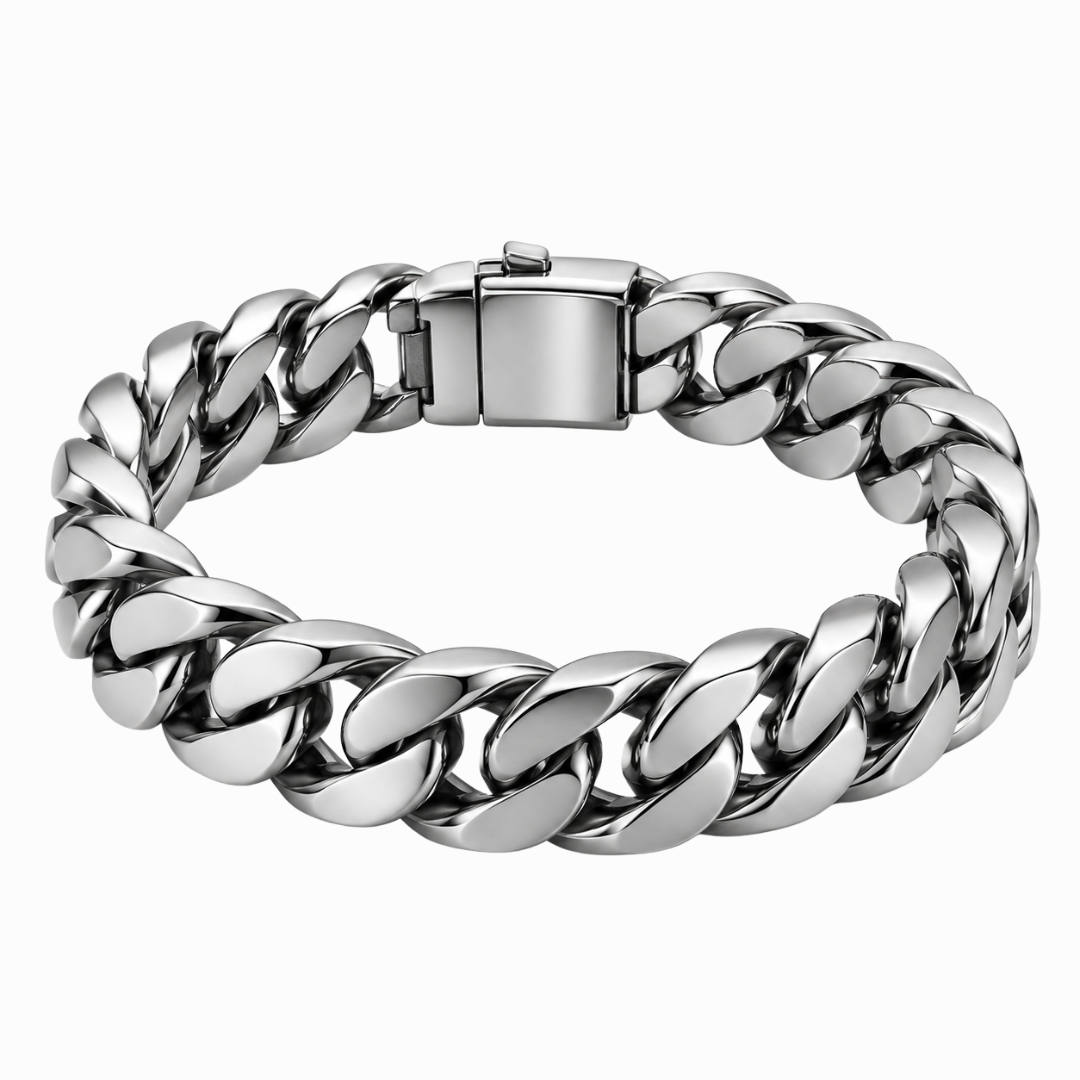 Chunky Cuban Link Stainless Steel Bracelet – Silver | GRUNJOUB