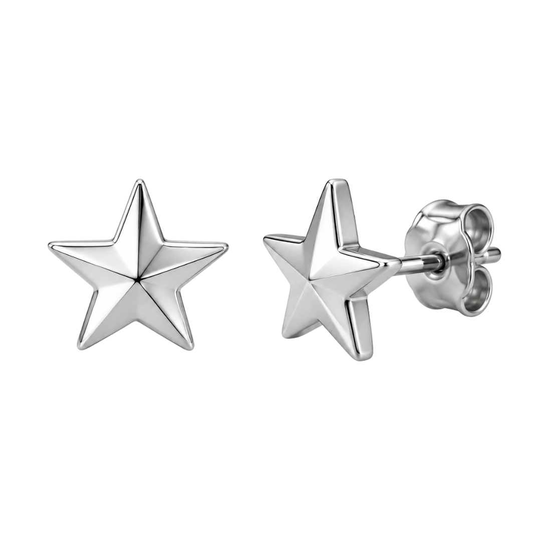 Polished Star Stud Earrings – Silver | GRUNJOUB