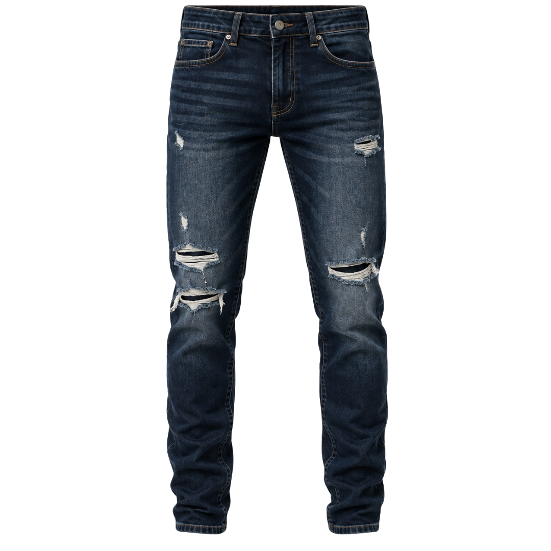 Modern Distressed Slim Fit Jeans – Dark Indigo | GRUNJOUB