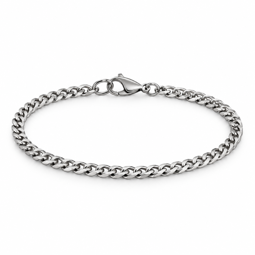 Slim Polished Stainless Steel Chain Bracelet – Silver | GRUNJOUB